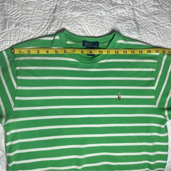 Polo by Ralph Lauren Green&White Striped Short Sleeve Tee Pique Cotton Size16/18 - Picture 6 of 8